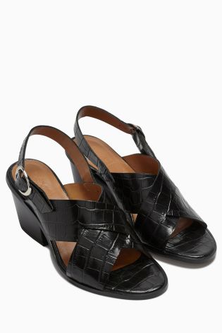 Black Leather Crossover Slingback Sandals